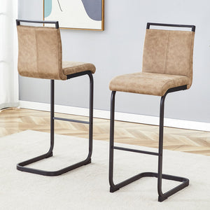 English Elm 42.5 Modern Brown Tech Fabric Bar Stool Set of 2 with Black Metal Legs, Non-Slip Feet, 42.5" W1151P230596