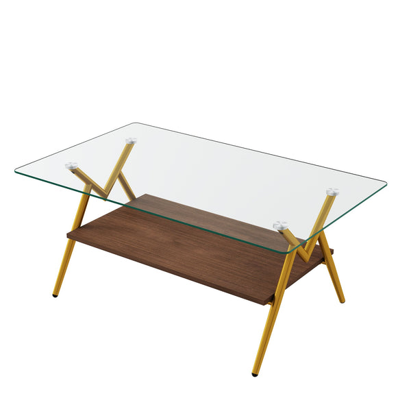 English Elm Coffee Table Set Of 3 With Tempered Glass & Mdf Storage Layer - Modern Living Room Tables! W241S00051