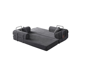 English Elm 78.8" Corduroy Modular Floor Sofa Convertible Sleeper Futon with Pillow Back Support Gray W5617P456004