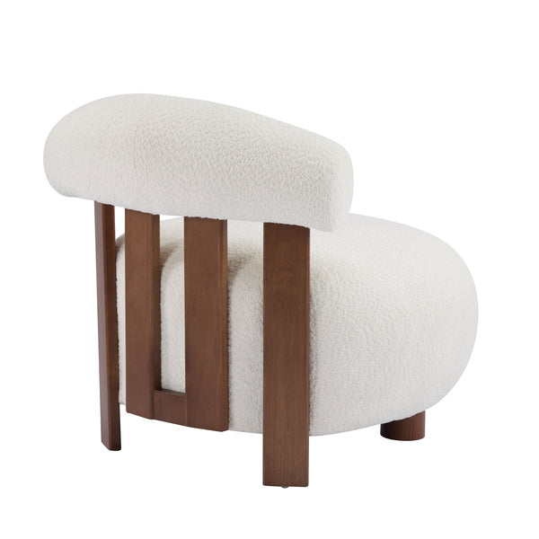 English Elm Christopher Knight Home® - Modern Boucle Accent Chair with Plush Rounded Silhouette, Solid Wood Frame, Cozy Reading Seat White+Walnut 29 L x 28.5 W x 21.85 H N776P278240W