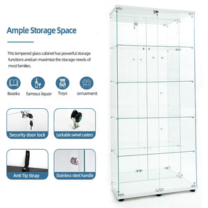 English Elm Tempered Glass Display Cabinet With Bluetooth Led Lights, Lockable Door, Mirrored Back - White Elegance W3155S00018-GIGA