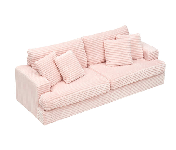 English Elm 79.3 Inch Corduroy Three Seat Sofa with Toss Pillows Modern Low Profile Living Room Couch Pink W1658P200033