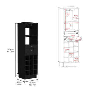 English Elm Classic Matte Black Bar Cabinet with Twelve Bottle Wine Rack and Two Storage Drawers B20091835
