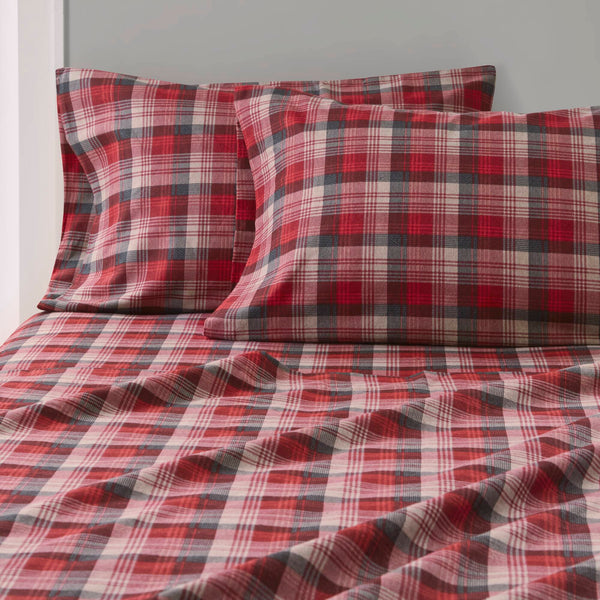 English Elm 4 Pcs Cozy Red Plaid Full Sheet Set - 100% Cotton Flannel For Softness, Warmth & Timeless Style B035P319782