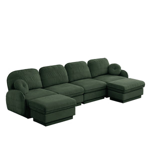English Elm 137" Oversized U-shaped Chenille Sectional with Ottoman Quilted Cushions for Spacious Living Green W714S01773