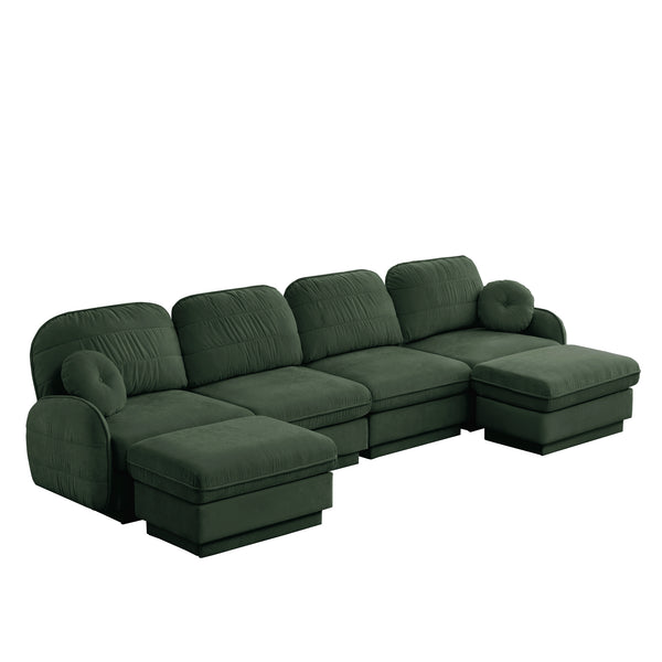 English Elm 137" Oversized U-shaped Chenille Sectional with Ottoman Quilted Cushions for Spacious Living Green W714S01773