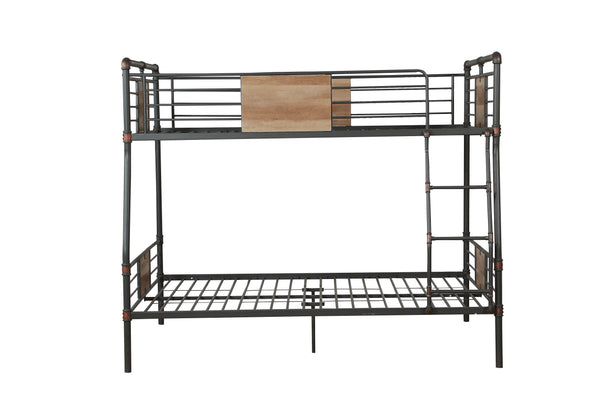English Elm Brantley Sandy Black & Dark Bronze Hand-Brushed Finish Queen/Queen Convertible Metal Bunk Bed with Slat System Black 85 L x 22 W x 7 H B2726S00511