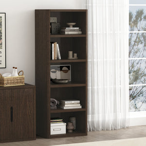 English Elm Rivington 28" Open Bookcase Dark Walnut — 5-Tier Adjustable Shelves, Modern Wood Grain Storage B365P398312