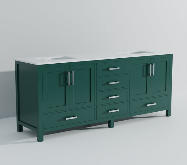 English Elm Green Double Bath Vanity 80" W x 22" D with Cultured Marble Top, Solid Wood, Soft-Close Drawers, Storage B2731P259145