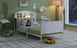 English Elm Twin Solid Wood Platform Bed with Guardrail for Kids, Low-Profile Sturdy Pine Frame, Safe Sleep Solution White 43.7 L x 16.93 W x 9.65 H W2593P337432