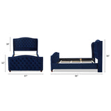 English Elm Marcella Upholstered Shelter Headboard Bed Set, Queen, Navy Blue Velvet