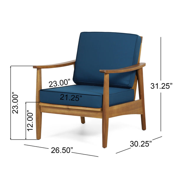 English Elm Christopher Knight Home® - Outdoor Acacia Wood Club Chair Teak with Dark Teal Cushion — Weather-Resistant, 400lb Capacity, Classic Slat Design 68624.00DT