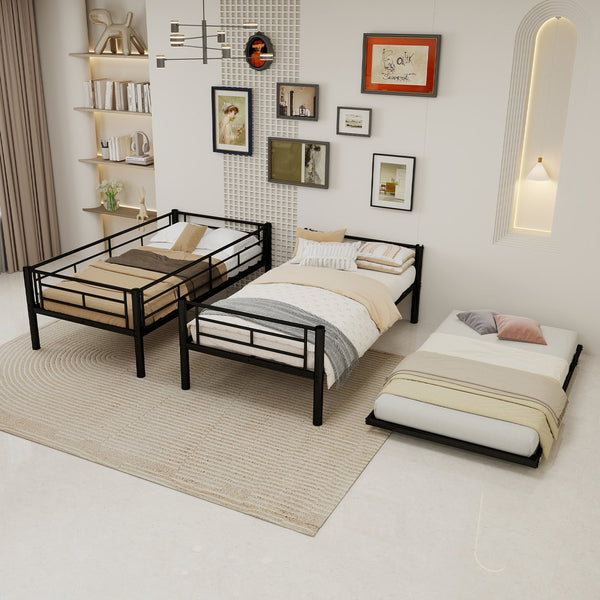 English Elm Heavy-duty Metal Twin over Twin Bunk Bed Black – Rust-Resistant Steel, Safety Rail, Non-Slip Ladder W1935P294225