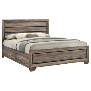 English Elm Carbon Washed Taupe Panel Storage Bed California King with Slatted Frame, Built-In Drawers, Rustic Modern Elegance B062S00688