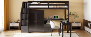 English Elm Queen Murphy Bed with Integrated Desk Cabinet Shelves Space Saving Studio Solution Espresso N708S00013P