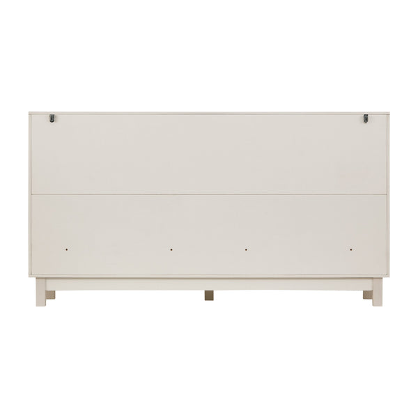 English Elm 60" Wave Front Six Drawer Dresser Sculptural Engineered Wood Media Console for Bedroom Ivory N739S0000011W