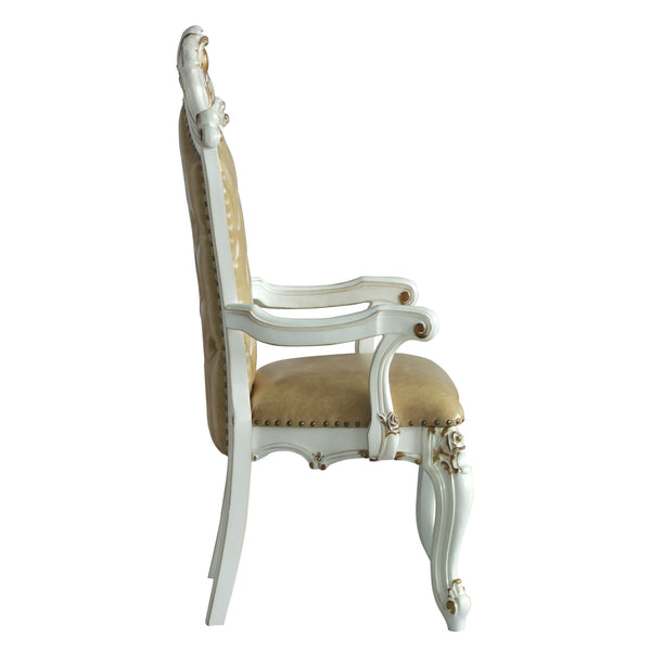 English Elm Butterscotch Tufted Arm Chairs Set of 2 – Antique Pearl Finish, Queen Anne Legs, Scalloped Apron Elegance B062P186414