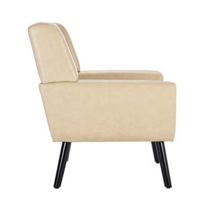 English Elm Modern Pu Leather Ergonomic Accent Chair with Padded Arms and Matte Black Legs Khaki W676P172470