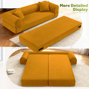 English Elm Convertible Corduroy Sleeper Sofa Queen Fold Out Bed with Dual Storage Pockets Yellow W3396P483182