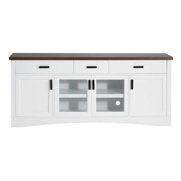 English Elm Christopher Knight Home® - Modern White 67" TV Console with Walnut Top, 4 Doors, 3 Drawers & Adjustable Shelves Storageelligent N779P296233W