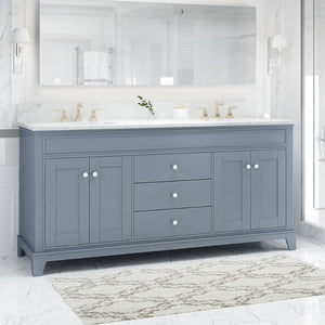 Christopher Knight Home® - Noble House - - 73'' Bathroom Vanity With Marble Top & Double Ceramic Sinks, 4 Doors, 3 Drawers, Gray