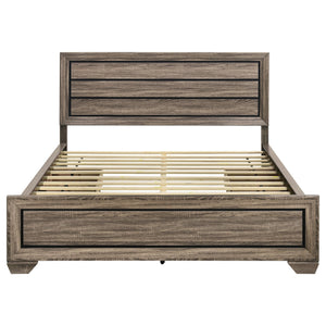 English Elm Carbon Washed Taupe Panel Storage Bed California King with Slatted Frame, Built-In Drawers, Rustic Modern Elegance B062S00688