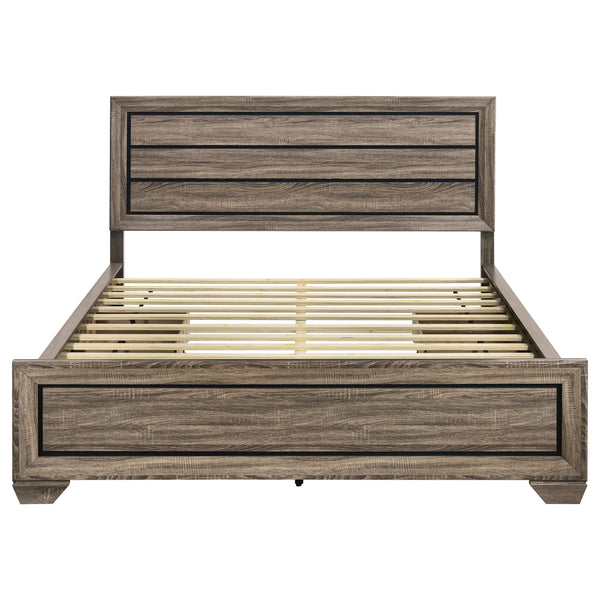 English Elm Carbon Washed Taupe Panel Storage Bed California King with Slatted Frame, Built-In Drawers, Rustic Modern Elegance B062S00688