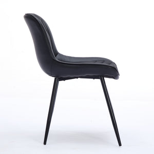 English Elm Dining Curved Back Dining Chair Set of 2 — Ergonomic Upholstered PU with Perforation, Thick Cushion, Floor-Safe Caps Black W1143P254981