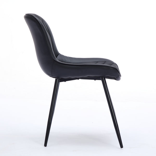 English Elm Dining Curved Back Dining Chair Set of 2 — Ergonomic Upholstered PU with Perforation, Thick Cushion, Floor-Safe Caps Black W1143P254981