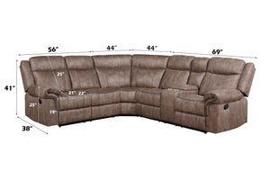 English Elm Dollum Two Tone Nubuck Manual Recliner Sectional Sofa with USB Port, Cupholder Console, Tufted Comfort Chocolate 69 L x 30 W x 26 H B2726S00125