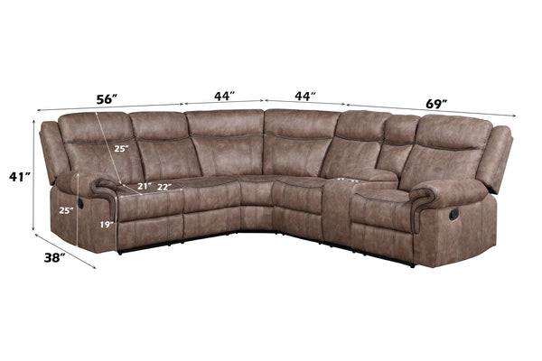 English Elm Dollum Two Tone Nubuck Manual Recliner Sectional Sofa with USB Port, Cupholder Console, Tufted Comfort Chocolate 69 L x 30 W x 26 H B2726S00125
