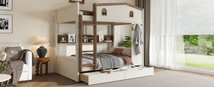 English Elm Twin Triple Metal Bunk Bed Matte Powder Coated Frame with Full Safety Guardrails W1580S00637