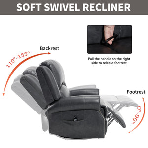 English Elm Heat Massage Rocker Swivel Recliner Chair with Lumbar Relief Nodes for Living Room Grey W3224S00030