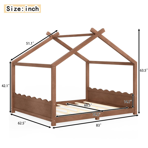 English Elm Queen House Shaped Floor Bed Solid Pine Frame Montessori Kids Bedroom No Box Spring W1580P438812