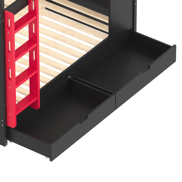 English Elm Twin Xl Solid Pine Loft Bed with Built-in Led Lighting and Storage Shelves W1580S00391