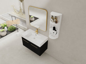 English Elm 36 Inch Wall-Mounted Bathroom Vanity Set With Thick Resin Sink, Storage Rack & Soft-Close Hinges W999S00369