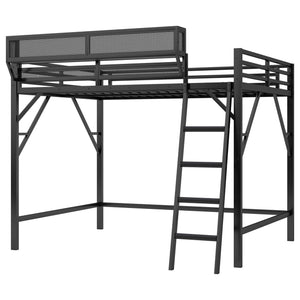 English Elm Queen Size Metal Loft Bed with Ladder and Built-In Storage Shelves, Sturdy High Bed for Teens 99" Black W2580P379983