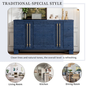 English Elm Trexm Ash Veneer Buffet with Gold Handles and Adjustable Shelves for Dining Spaces Antique Navy N715P392244M