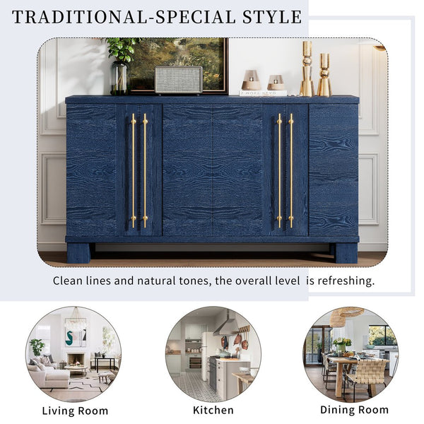 English Elm Trexm Ash Veneer Buffet with Gold Handles and Adjustable Shelves for Dining Spaces Antique Navy N715P392244M