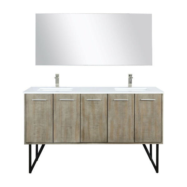 English Elm Rustic Acacia Double Bath Vanity Set With Cultured Marble Top, Brushed Nickel Faucet & 55" Mirror B2731S01782-GIGA