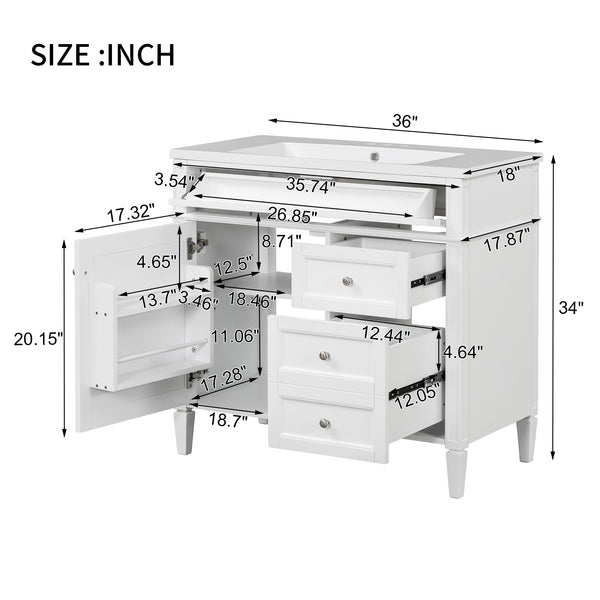 English Elm 36'' Modern Bathroom Vanity With Storage, Elegant Resin Sink, 2 Drawers & Tip-Out Drawer Design N710S136004K