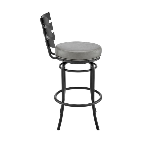 English Elm Xelora Swivel Counter Or Bar Stool: Stylish Black Frame, Gray Faux Leather, 360° Comfort & Durability B2736P354303-GIGA