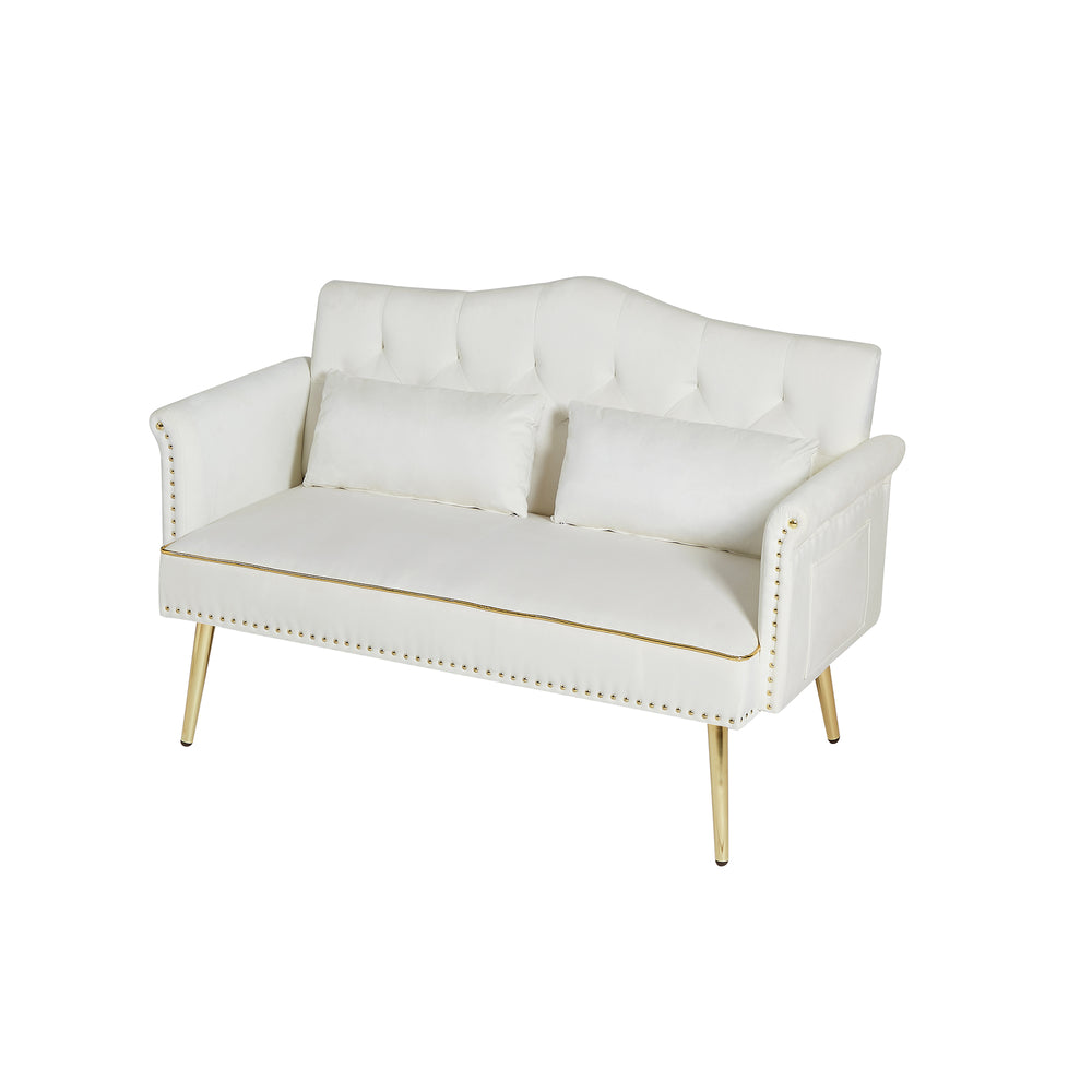 English Elm Cream Velvet Loveseat Sofa - Cream White Velvet 2-Seater, Metal Legs, Compact Stylish Couch for Small Spaces W588P340029