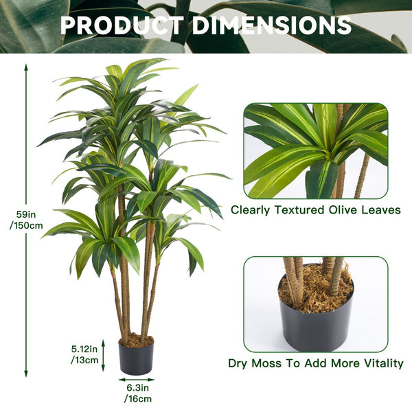 English Elm Realistic Artificial Olive Tree 150Cm – Lifelike Silk Leaves, Natural Trunk, Low-Maintenance Home Decor T3950P399815-GIGA