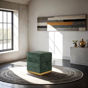 English Elm Contemporary Plush Pleated Round Ottoman Stool with Gold Trim Base, Velvet-Like Accent Seat for Living Room Green 16 L x 16 W x 20 H B2741P388385