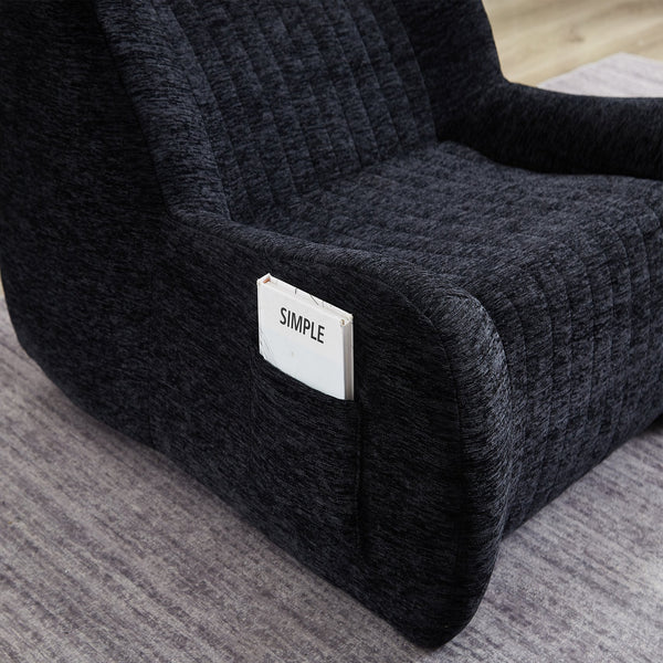 English Elm Bean Bean Bag Chair with Armrests Ergonomic Chenille Lounge Seat Filled with High-Resilience Sponge Black W3434P329809