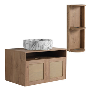 English Elm 30" Floating Bathroom Vanity Oak Finish Ceramic Vessel Sink Soft Close Plywood Cabinet W999S00503