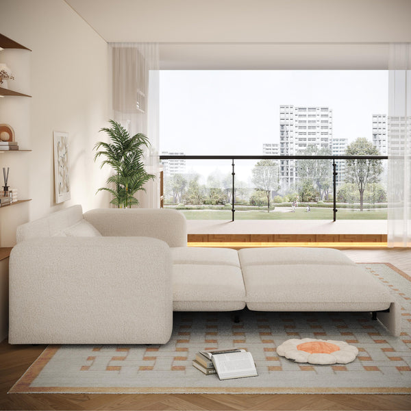 English Elm 93" King Size Sleeper Sofa Bed - 3-In-1 Convertible Sofa With Chaise & Lumbar Pillows In Beige/White W1885S00235