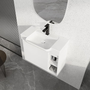 English Elm 28'' Floating Bathroom Vanity with Ceramic Sink Soft Close Door Melamine Cabinet Glossy White W999P426642
