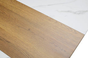 English Elm Modern Dual-texture Dining Table Mdf Top Marble Wood Grain Black Metal Frame Seats Six W3875P389271